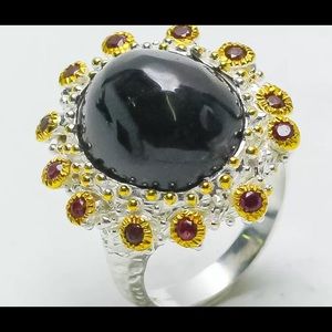 Natural Black Spinel sterling silver Ring